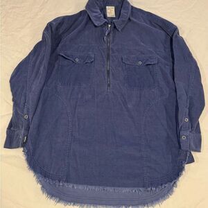 Aerie Offline Women's Shacket XS Blue Corduroy Quarter Zip Shirt 100% Cotton
